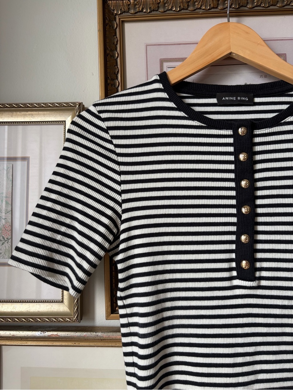 Anine Bing Alessia Tee in Cream & Black Stripe Small - Picture 5 of 9